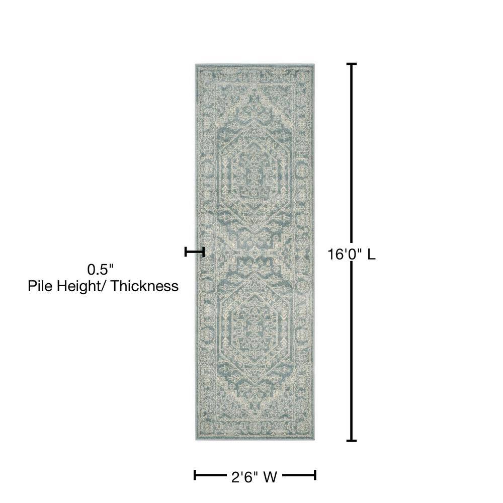 Slate and Ivory Medallion Synthetic Runner Rug, 2'6" x 16'