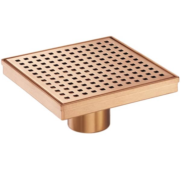 Elegante Drain Collection 4 in. Square Stainless Steel Shower Drain with Square Hole Pattern in Rose Gold