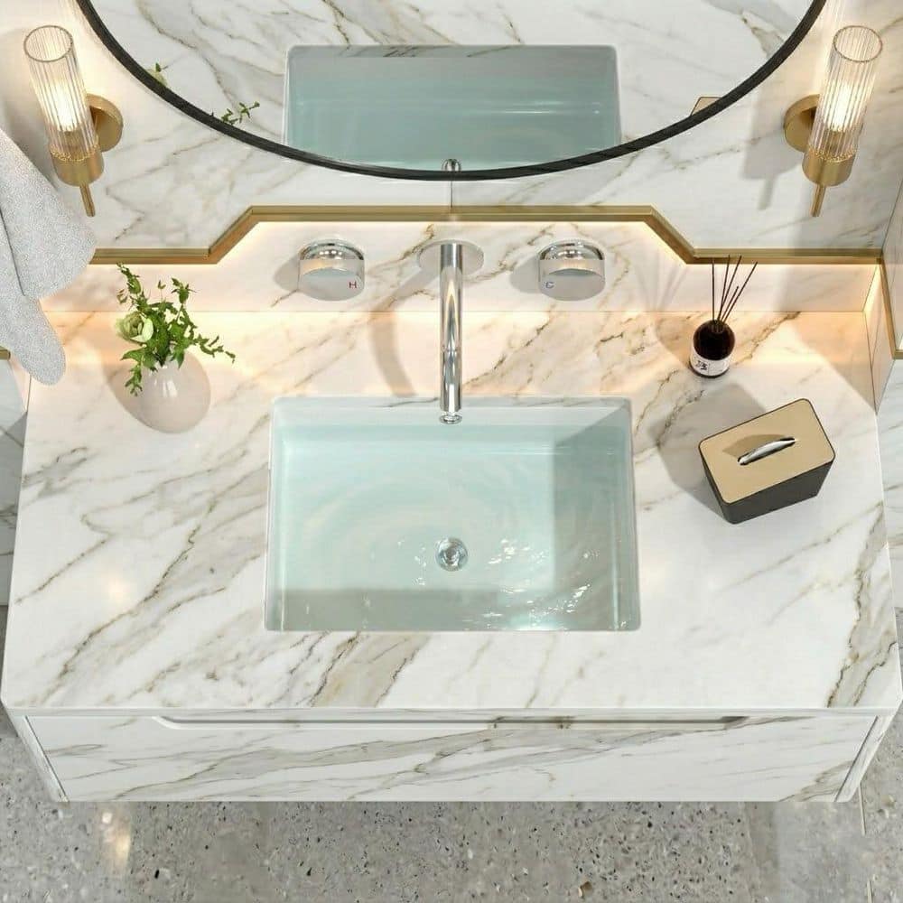 19.5 X 14 Inch Rectangle Undermount Bathroom Sink – U-Shaped Base With Overflow, Pure White Porcelain Ceramic Lavatory Vanity Vessel Sink