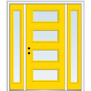 68.5 in. x 81.75 in. Celeste Right-Hand Inswing 4-Lite Clear Low-E Painted Fiberglass Prehung Front Door w/ Sidelites