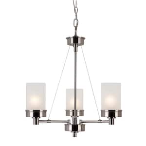 Fusion 3-Light Brushed Nickel Chandelier Light Fixture with Frosted Glass Shades