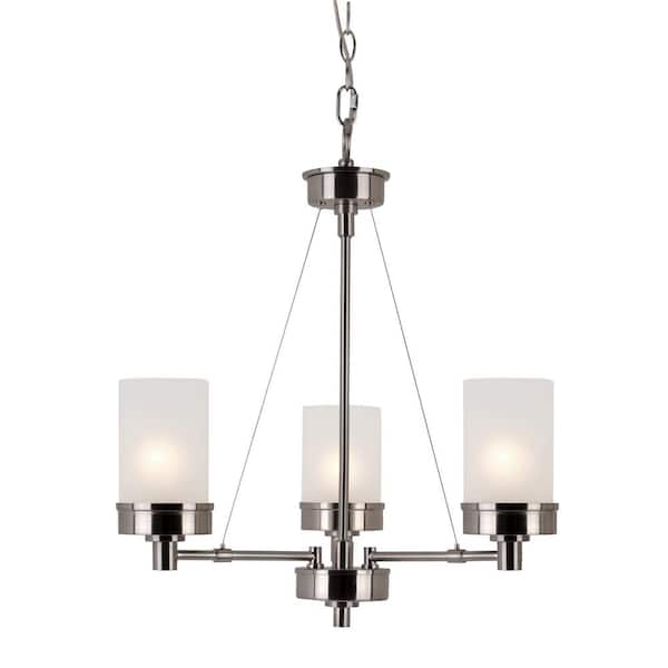 Bel Air Lighting Fusion 3-Light Brushed Nickel Chandelier Light Fixture with Frosted Glass Shades