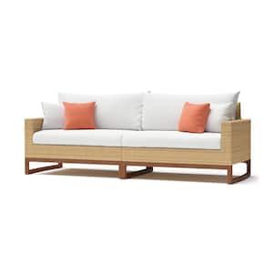 Mili Wicker Outdoor Sofa with Sunbrella Cast Coral Cushions