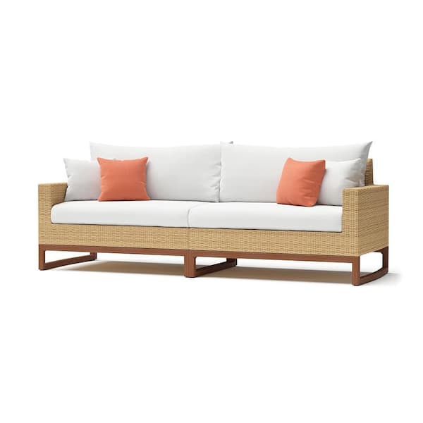 RST BRANDS Mili Wicker Outdoor Sofa with Sunbrella Cast Coral Cushions