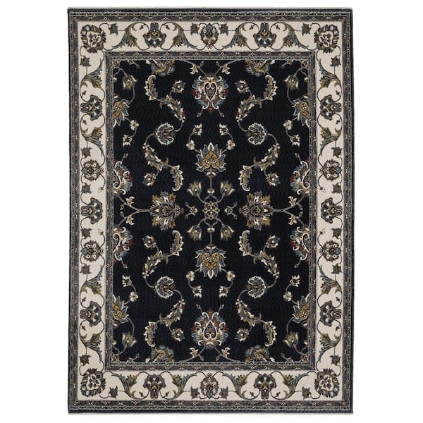 AVERLEY HOME Victoria Navy/Ivory 10 ft. x 13 ft. Vintage Bordered Oriental Polyester Fringed-Edge Indoor Area Rug