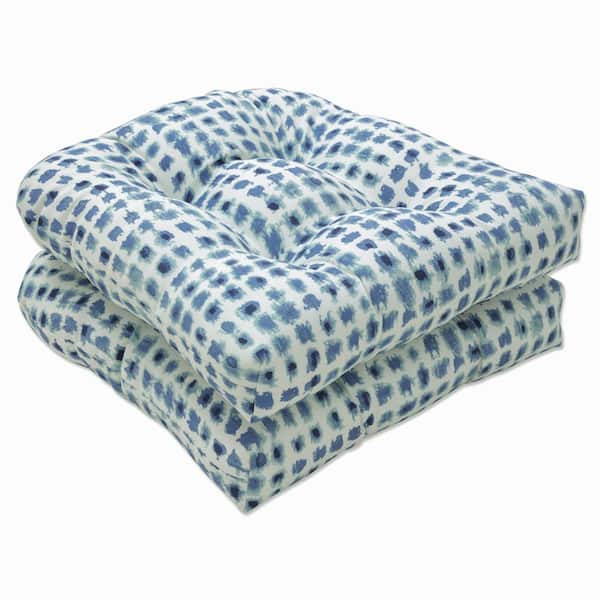 Pillow Perfect 19 x 19 Outdoor Dining Chair Cushion in Blue/Ivory (Set of 2)