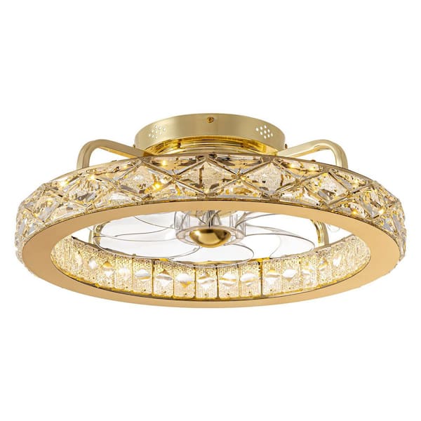 20.5 in. Golden Crystal Low-Profile Chandelier Ceiling Fan Light Remote Control and Adjustable Brightness and Wind Speed
