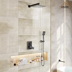 1-Handle 3-Spray Pattern 12 in. Wall Mount Shower Set Shower Head, Tub and Shower Faucet, Matte Black (Valve Included)
