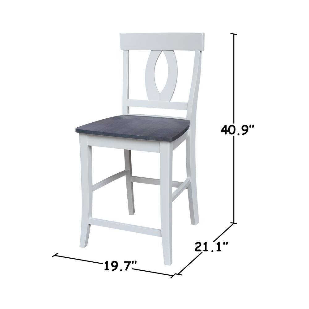 White and Heather Gray Wood Counter Height Stool with Splat Back