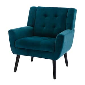 Teal Soft Velvet Ergonomics Accent Chair with Armrest, Upholstered Armchair Reading Side Chair for Living Room Bedroom