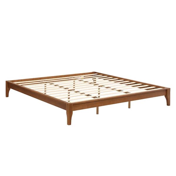 Brown Bamboo Frame King Platform Bed with Wood Slat Support
