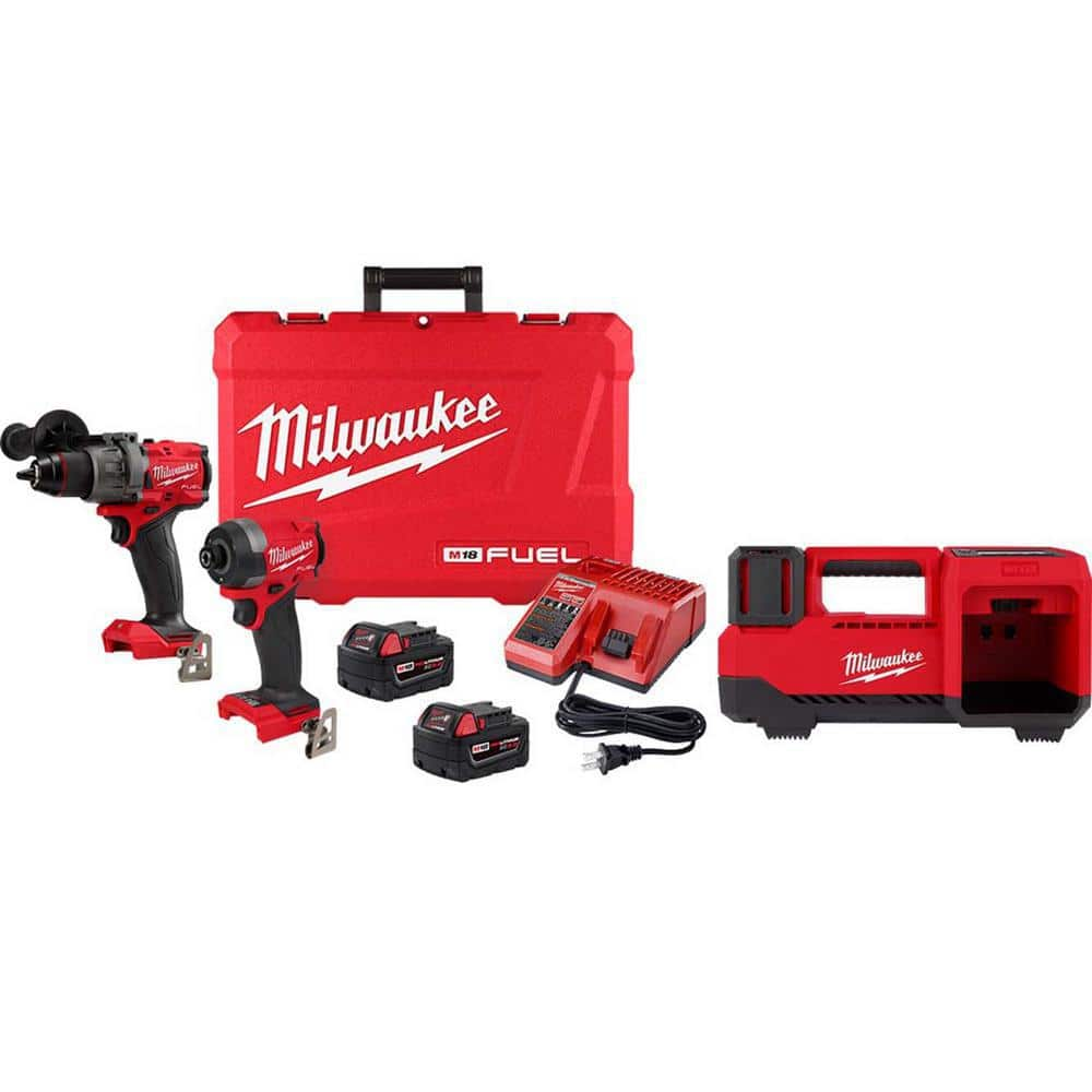 M18 FUEL 18-Volt Lithium-Ion Brushless Cordless Hammer Drill and Impact Driver Combo Kit (2-Tool) with Inflator -  Milwaukee, 3697-22-2848