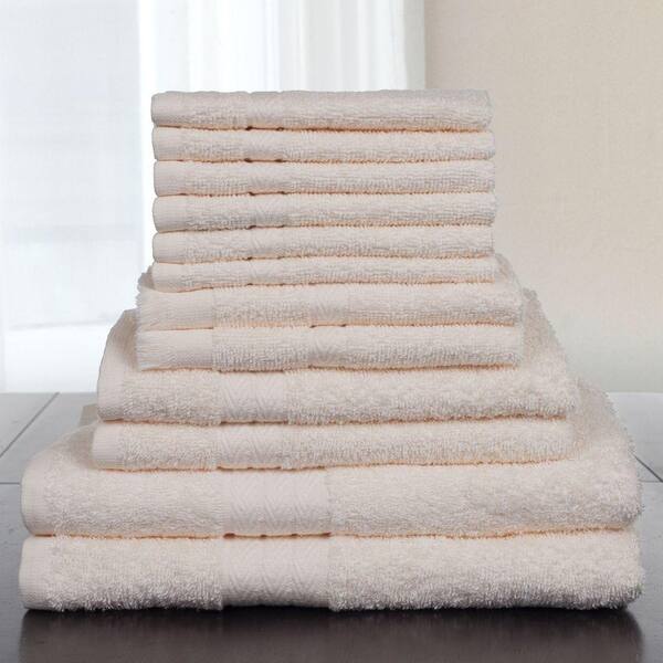 Lavish Home 12-Piece 100% Cotton Towel Set in Bone
