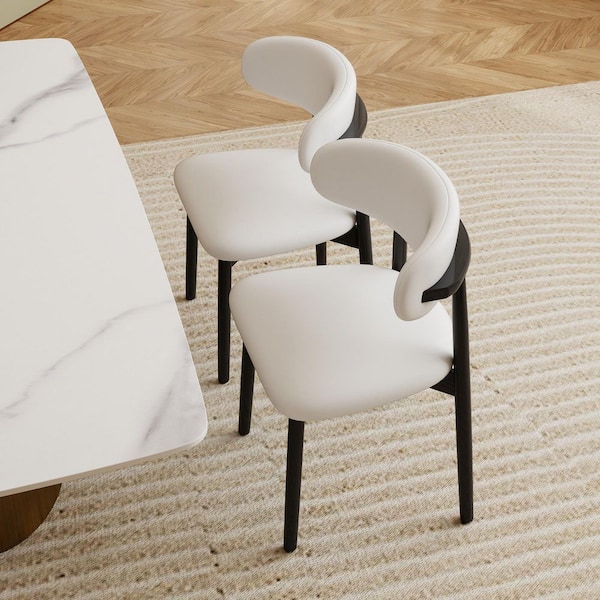 Set of 2, Upholstered Faux Leather Dining Chair with Wood Legs in Black