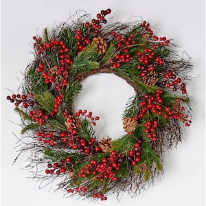 25 in. Artificial Mixed Pine Berry Cone Wreath
