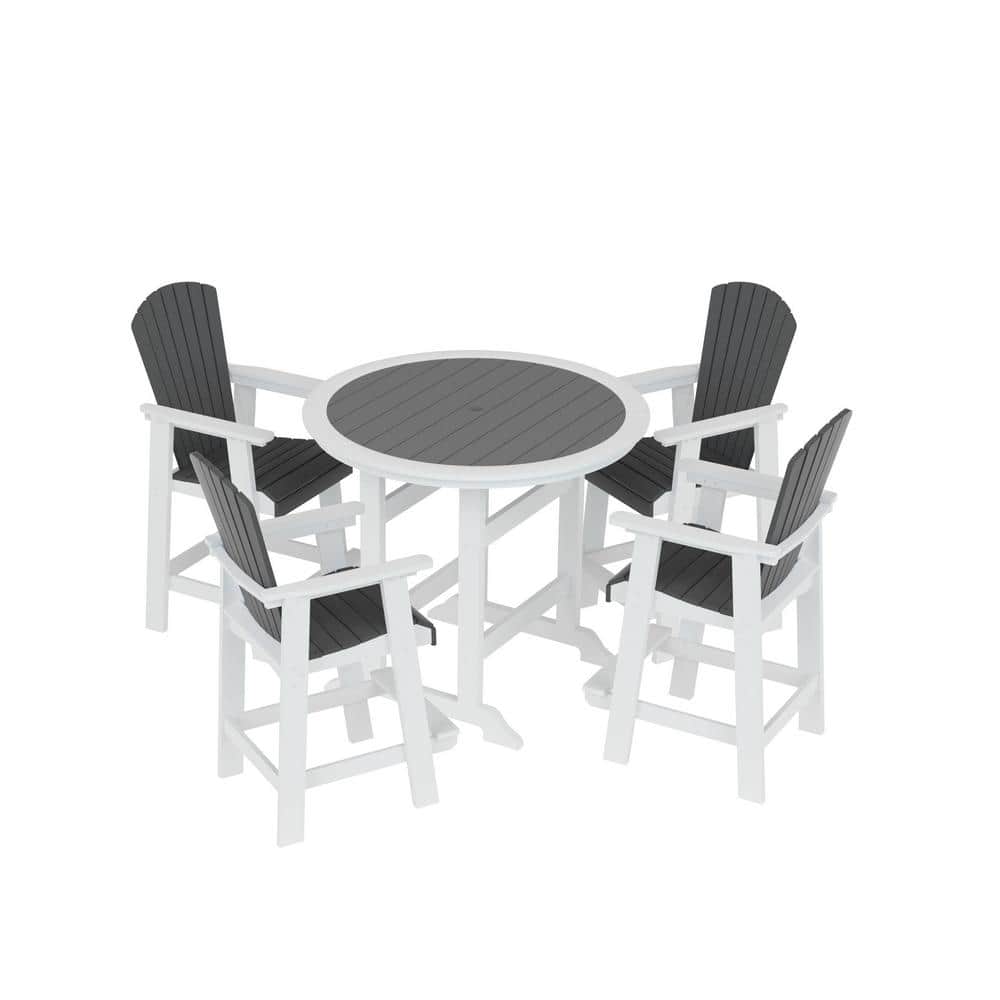 5-Piece Plastic Outdoor Dining Set Round High Top Table and Chairs, Bar Tab