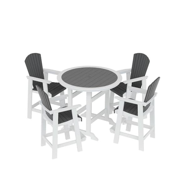 Unbranded 5-Piece Plastic Outdoor Dining Set Round High Top Table and Chairs, Bar Table and Stools Set with Tall Adirondack Chairs