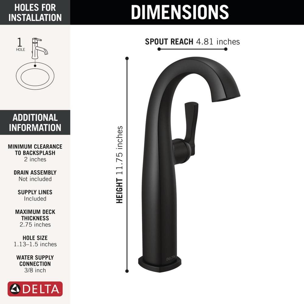 Matte Black Single Handle Vessel Bathroom Faucet