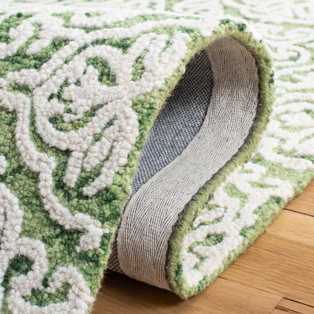 Ivory and Green Floral Handmade Wool Area Rug, 3' x 5'