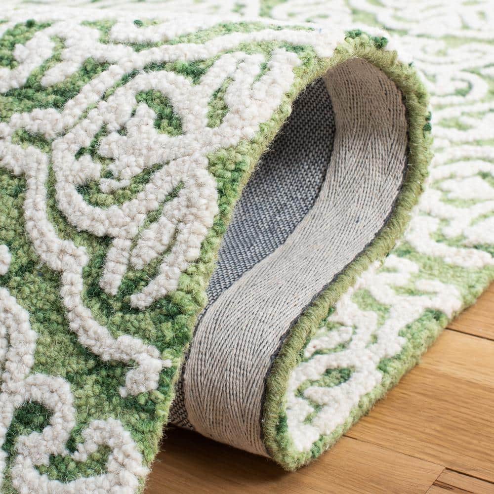 Green and Ivory Floral Hand-Tufted Wool Area Rug, 8' x 10'