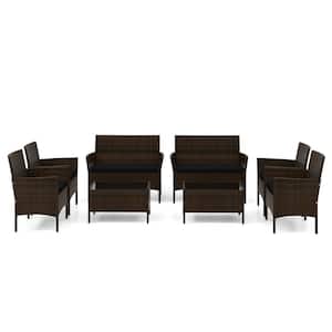 8-Piece Wicker Patio Conversation Set Outdoor Wicker Furniture Set w/Chair