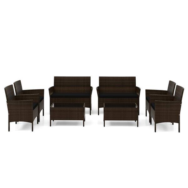 Gymax 8-Piece Wicker Patio Conversation Set Outdoor Wicker Furniture Set w/Chair