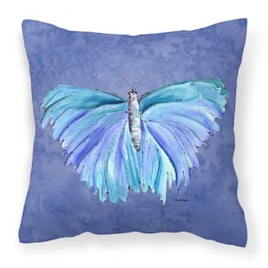 14 in. x 14 in. Multi-Color Lumbar Outdoor Throw Pillow Butterfly on Slate Blue Canvas
