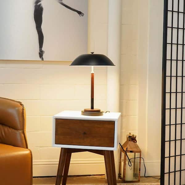European Modern 18 in. Black Dome Shade Table Lamp for Bedside Bedroom with White Metal Shade, E26 Bulbs Not Included
