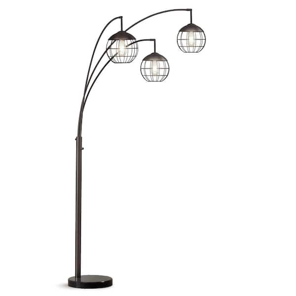 HomeGlam Metro 83 in. 3-Light Dark Bronze Dimmable LED Floor Lamp with LED Bulbs