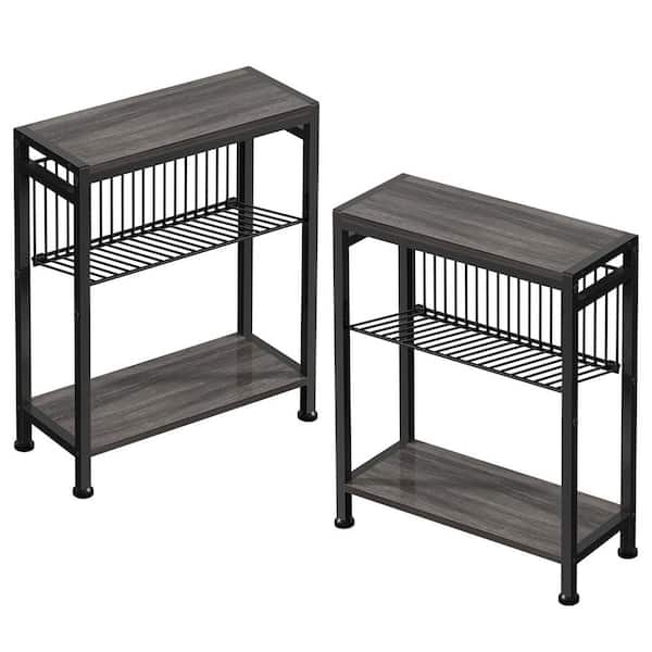 Grey 17 in. x 22.2 in. Metal Freestanding Magazine Rack Set of 2