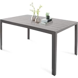 Gray Aluminum Frame Outdoor Dining Table Rectangular Patio Dining Table with Wood Look