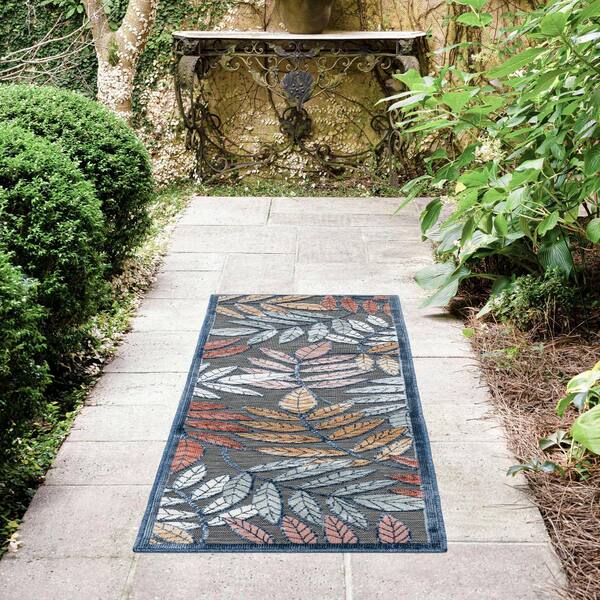 Tropic Floral Black 2 ft. x 8 ft. Indoor/Outdoor Area Rug