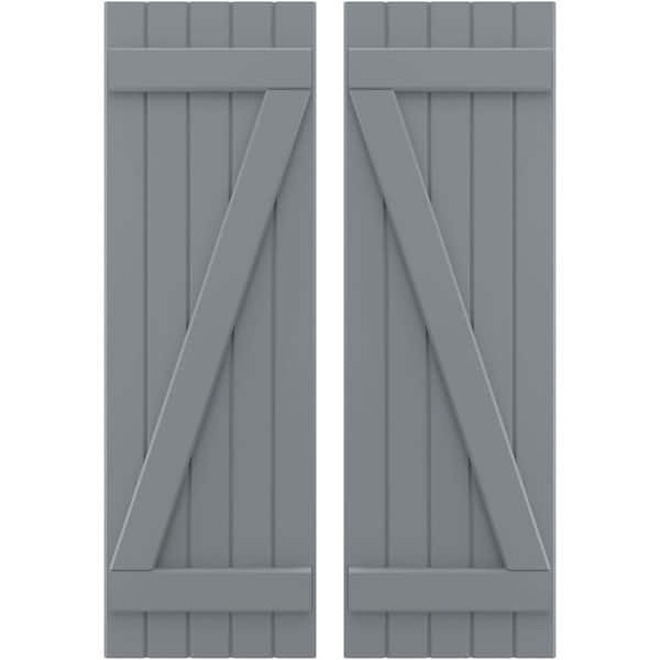 Ekena Millwork 17-1/2 in. W x 79 in. H Americraft 5 Board Exterior Real Wood Joined Board and Batten Shutters with Z-Bar Ocean Swell