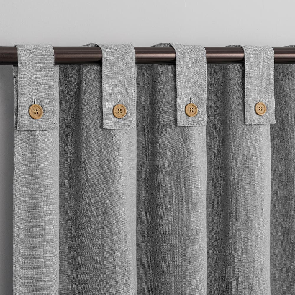 Gray Cotton Blend Button Tab Top Curtain Panel, 40" x 84"