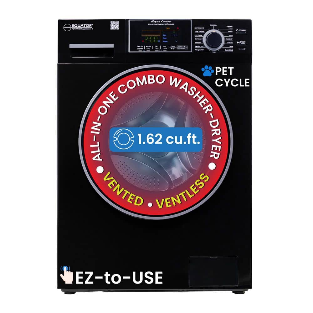 1.62 cu.ft. Pet Compact 110V Vented/Ventless 15 lbs Sani Washer Dryer Combo 1400 RPM in Black