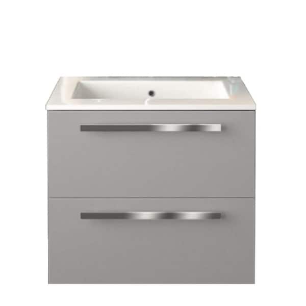 LaToscana Ameno 24 in. W x 18 in. D x 20 in. H Floating Bath Vanity in Gray with White Tekorlux Vanity Top with Basin