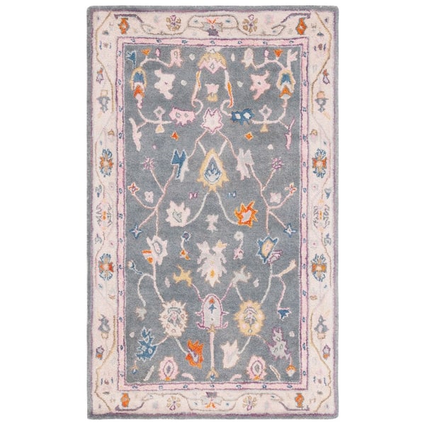 Anatolia 3 ft. x 5 ft. Dark Gray/Ivory Traditional Floral Area Rug