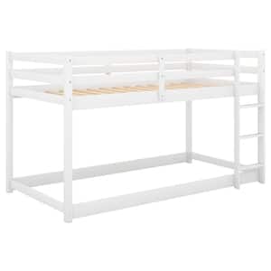 White Twin Over Twin Floor Bunk Bed with Ladder