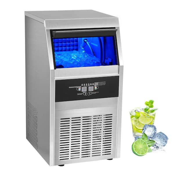 VEVOR 19 lb. Bin Stainless Steel Freestanding Ice Maker Machine with 90 - 100 lb. 24 Hour Commercial Ice Maker, Silver