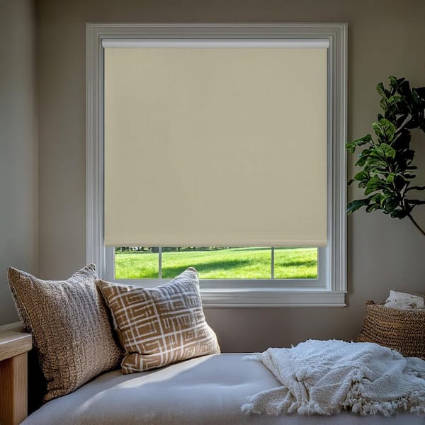 Cream Textured Cordless Blackout Privacy Vinyl Roller Shade 72 in. W x 64 in. L