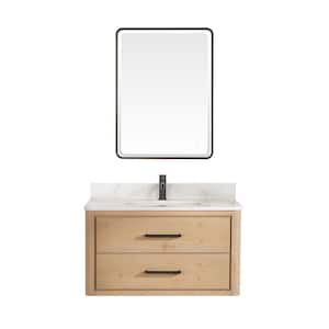 Cristo 36 in. W x 22 in. D x 20.6 in. H Single Sink Bath Vanity in Fir Wood Brown with White Quartz Stone Top and Mirror