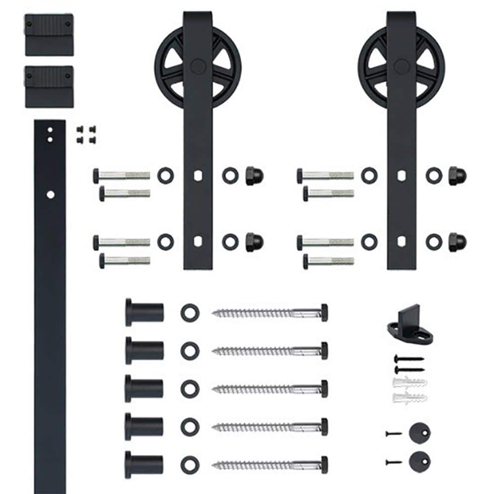 78 Inch Black Steel Sliding Barn Door Hardware Kit