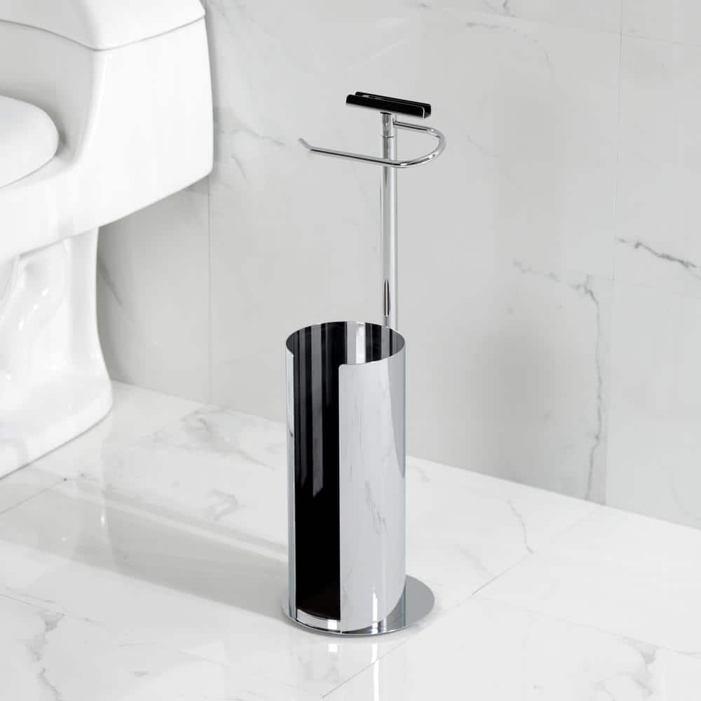 Polished Chrome Freestanding Toilet Paper Holder with Storage and Phone Stand