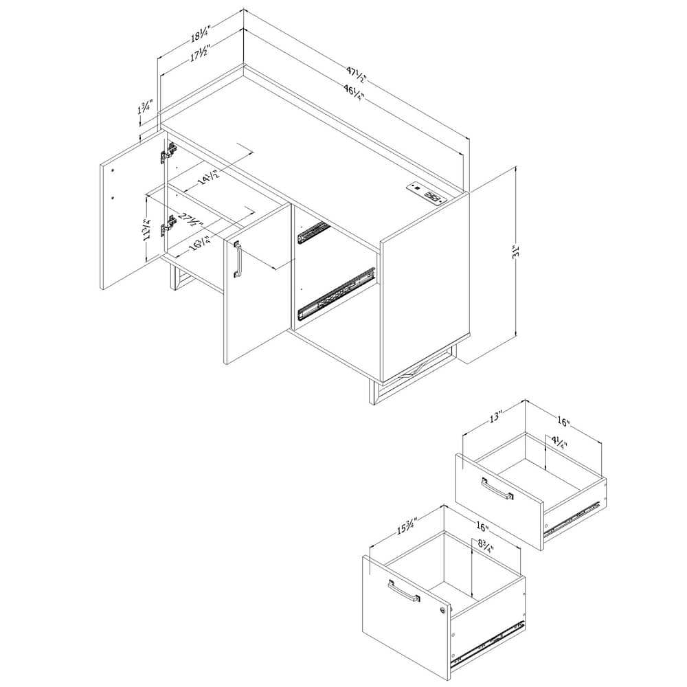 Nordik Oak 31" 2-Door Credenza with Drawers and Metal Frame