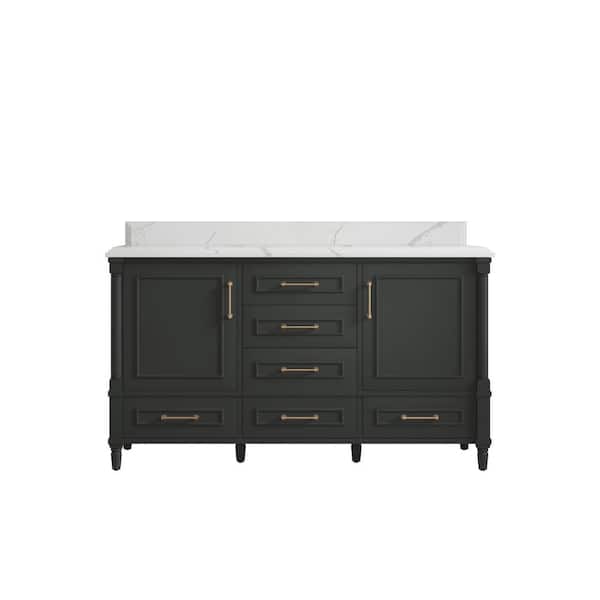 Willow Collections Hudson 60 in. Single Sink Freestanding Black Top Bath Vanity with Calacatta Laza Qt. Top Unassembled