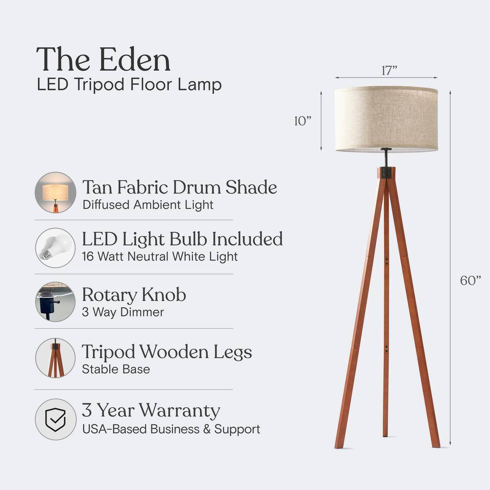 Havana Brown Tripod Floor Lamp with Beige Shade