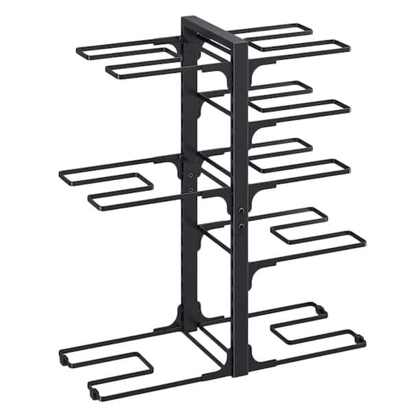 Black Adjustable 8-Tier Heavy Duty Under Cabinet Pot Rack Pot Organizer for Stockpots Dutch Ovens Cast Iron