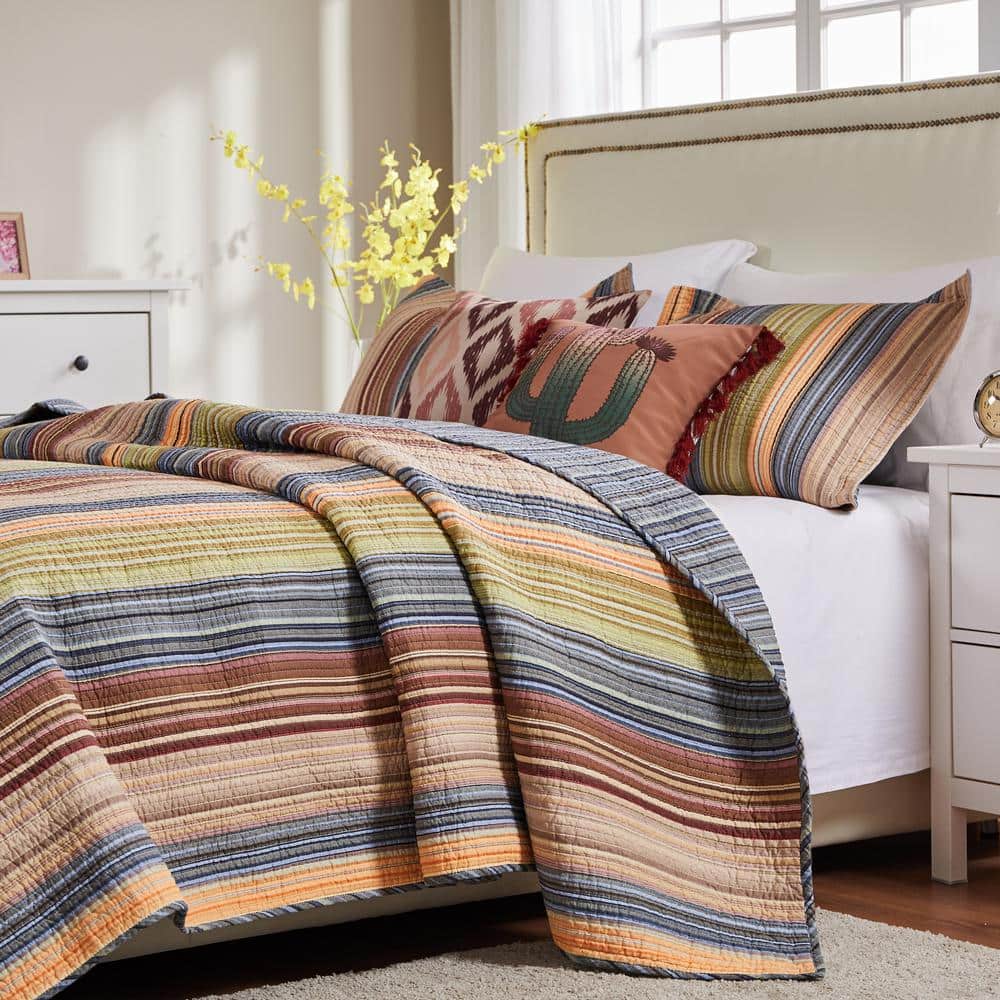 Full Blue Cotton Reversible Quilt Set with Shams