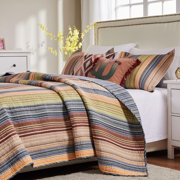 Outlets Gorgeous King Reversible 3 Piece Set Pieced Marley Striped Quilt. NEW