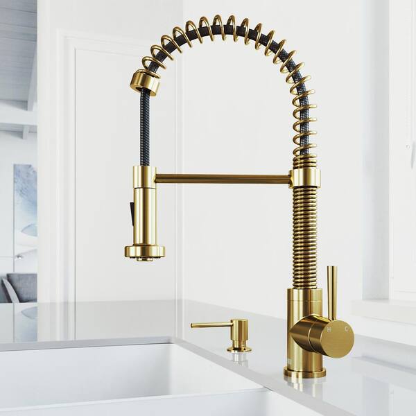 VIGO Edison Single-Handle Pull-Down Sprayer Kitchen Faucet with Bolton Soap Dispenser in Matte Brushed Gold